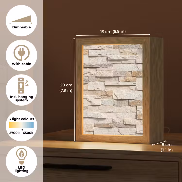 Steen - Muur - Textuur - Rustiek - Beige Light Box met kabel (Tafellamp) klein -USP_EN
