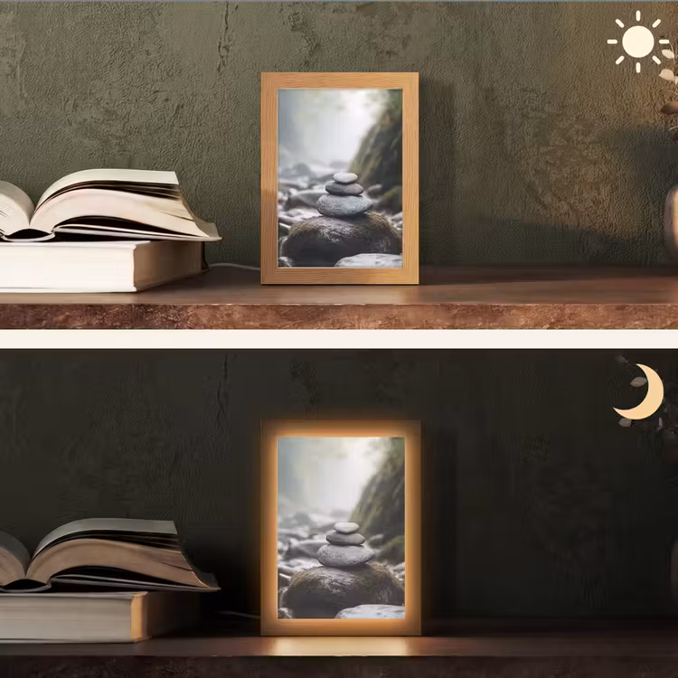Stenen - Stapel - Natuur Light Box met kabel (Tafellamp) klein -sfeer3