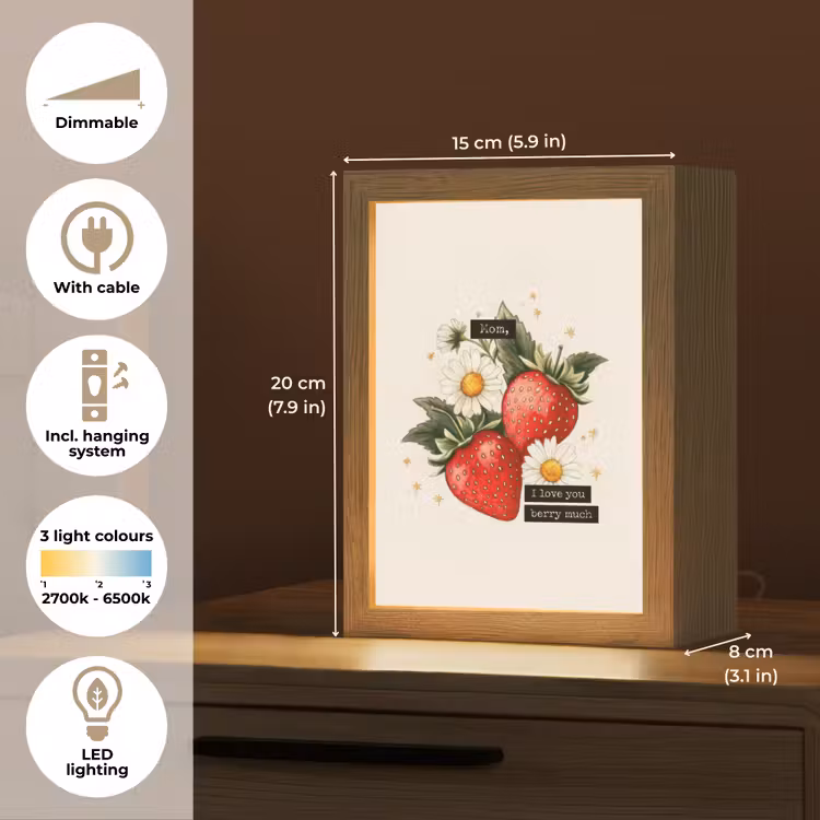 Aardbeien - Madeliefjes - Quote - Sterretjes Light Box met kabel (Tafellamp) klein -USP_EN