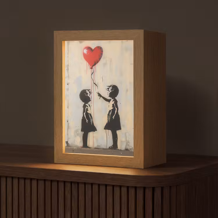 Street art - Banksy - Ballon - Graffiti - Hart Light Box met kabel (Tafellamp) klein -z3d_website