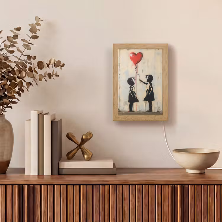 Street art - Banksy - Ballon - Graffiti - Hart Light Box met kabel (Tafellamp) klein -sfeer2