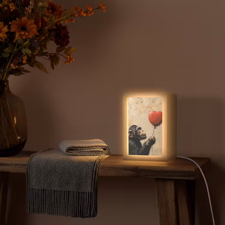 Street art - Chimpansee - Ballon - Graffiti - Banksy Style Light Box met kabel (Tafellamp) klein -sfeer4