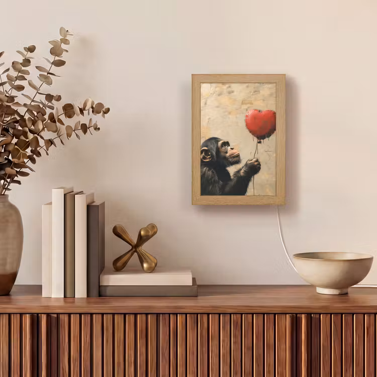 Street art - Chimpansee - Ballon - Graffiti - Banksy Style Light Box met kabel (Tafellamp) klein -sfeer2