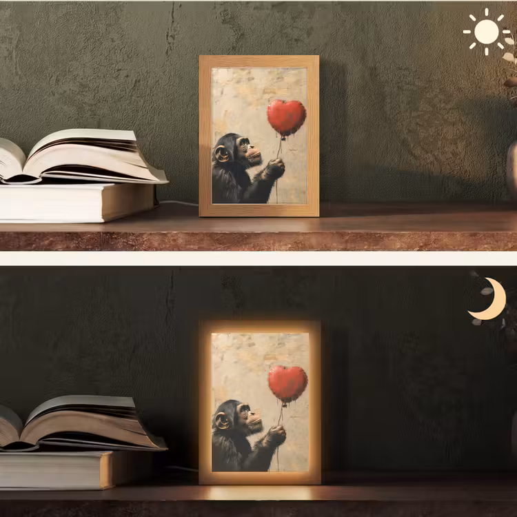 Street art - Chimpansee - Ballon - Graffiti - Banksy Style Light Box met kabel (Tafellamp) klein -sfeer3