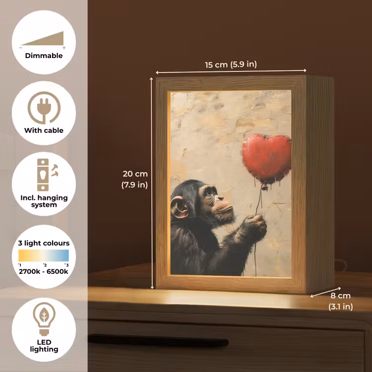 Street art - Chimpansee - Ballon - Graffiti - Banksy Style Light Box met kabel (Tafellamp) klein -USP_EN