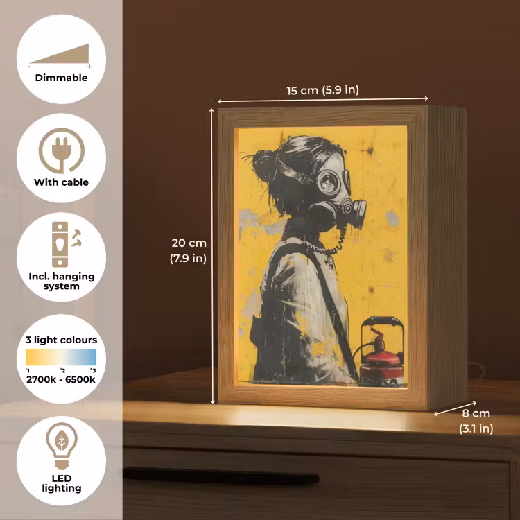 Street art - Meisje - Geel - Banksy Style Light Box met kabel (Tafellamp) klein -USP_EN