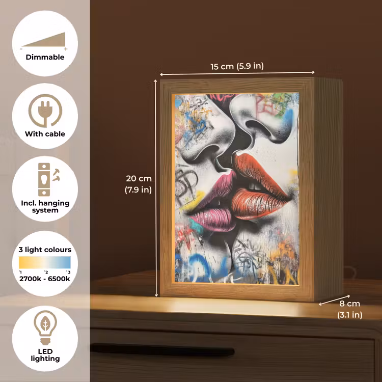 Street art - Lippen - Kus - Graffiti Light Box met kabel (Tafellamp) klein -USP_EN