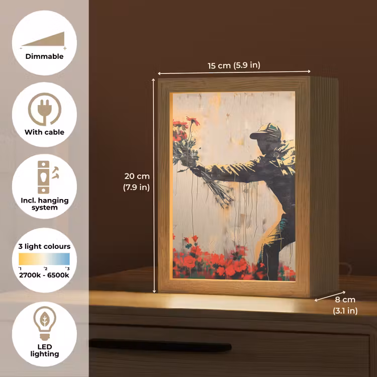 Street art - Man - Bloemen - Graffiti - Banksy Style Light Box met kabel (Tafellamp) klein -USP_EN