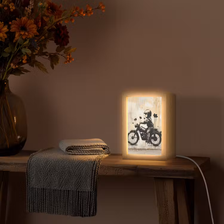 Street art - Motor - Jongen - Graffiti - Banksy Style Light Box met kabel (Tafellamp) klein -sfeer4