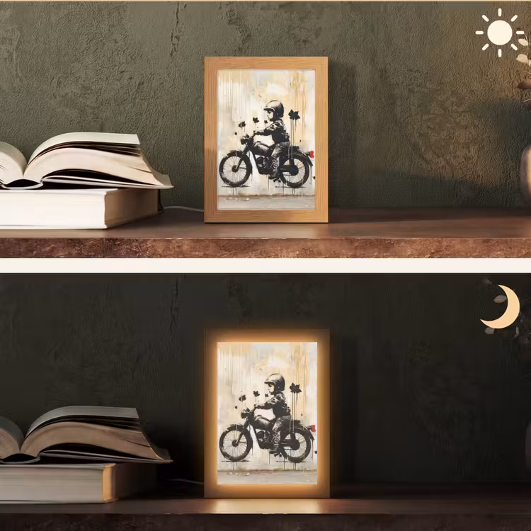 Street art - Motor - Jongen - Graffiti - Banksy Style Light Box met kabel (Tafellamp) klein -sfeer3