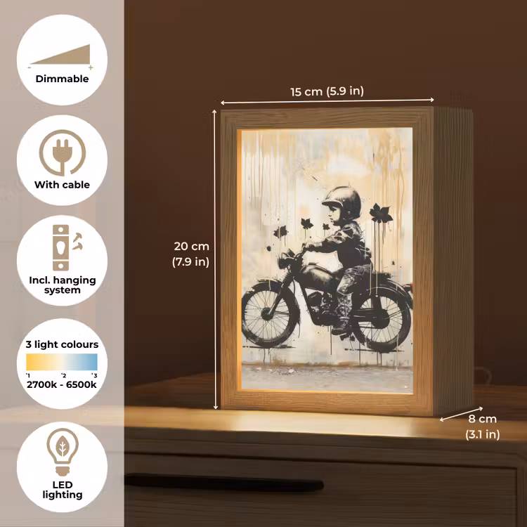 Street art - Motor - Jongen - Graffiti - Banksy Style Light Box met kabel (Tafellamp) klein -USP_EN