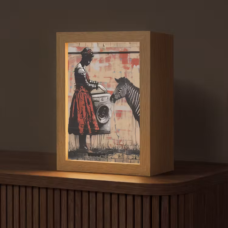 Street art - Zebra - Vrouw - Dieren - Graffiti - Banksy Style Light Box met kabel (Tafellamp) klein -z3d_website