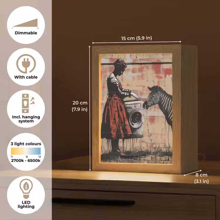 Street art - Zebra - Vrouw - Dieren - Graffiti - Banksy Style Light Box met kabel (Tafellamp) klein -USP_EN