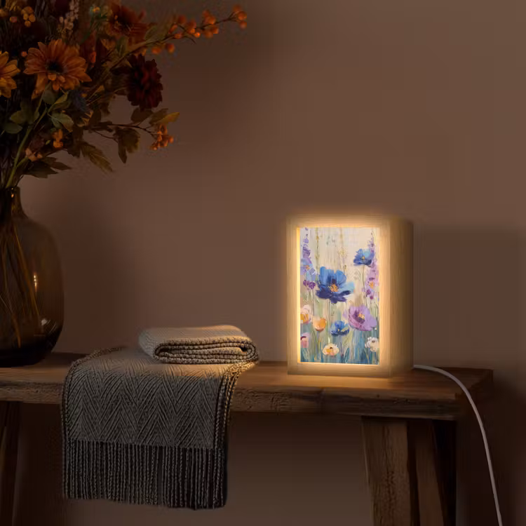 Zomers - Wilde bloemen - Penseelstreken Light Box met kabel (Tafellamp) klein -sfeer4