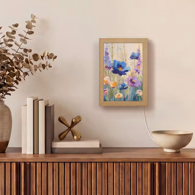 Zomers - Wilde bloemen - Penseelstreken Light Box met kabel (Tafellamp) klein -sfeer2