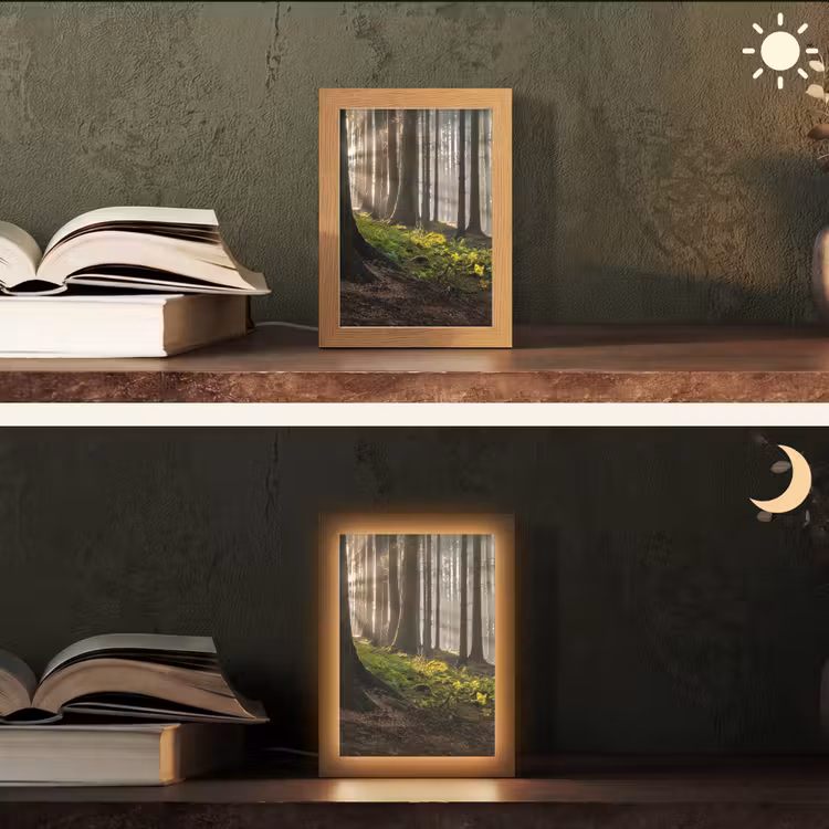 Zon - Takken - Bomen - Bos - Natuur Light Box met kabel (Tafellamp) klein -sfeer3