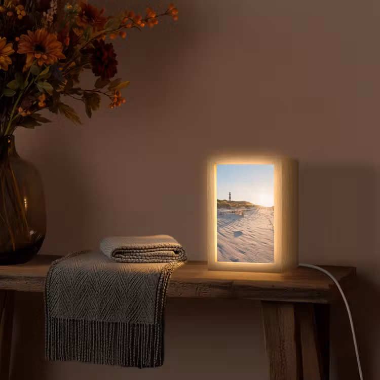 Zon - Duinen - Strand - Vuurtoren Light Box met kabel (Tafellamp) klein -sfeer4