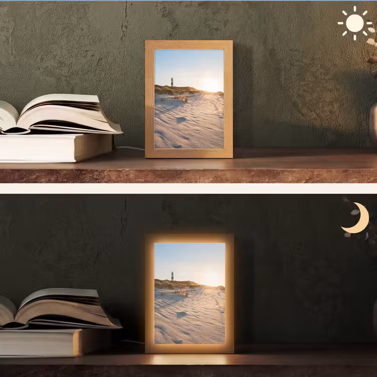 Zon - Duinen - Strand - Vuurtoren Light Box met kabel (Tafellamp) klein -sfeer3