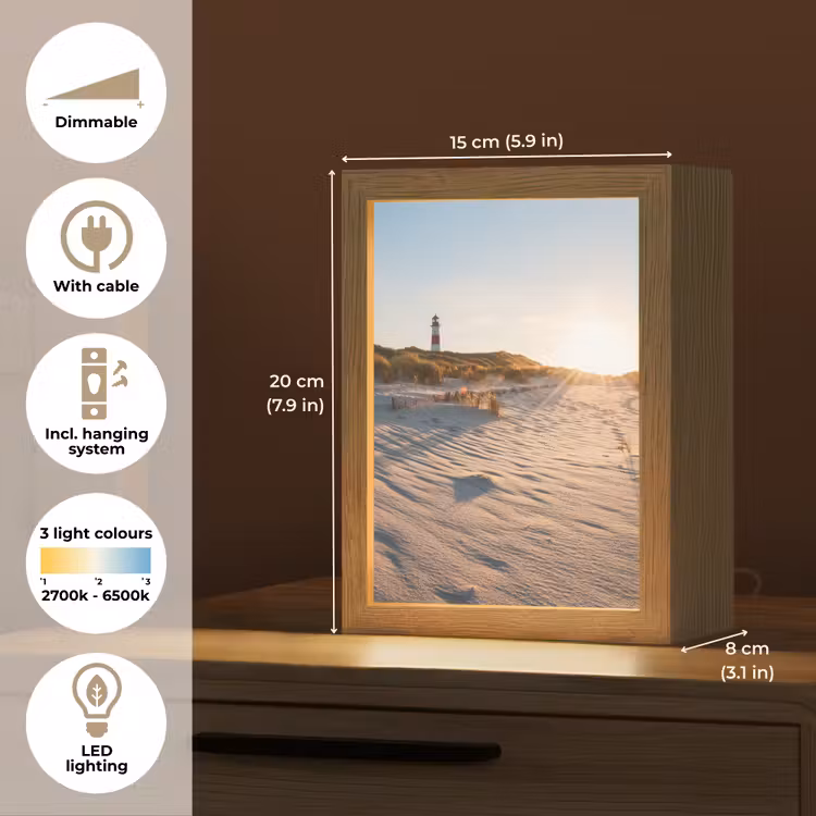 Zon - Duinen - Strand - Vuurtoren Light Box met kabel (Tafellamp) klein -USP_EN