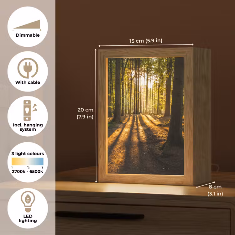 Zon - Bomen - Bos - Landschap - Natuur Light Box met kabel (Tafellamp) klein -USP_EN
