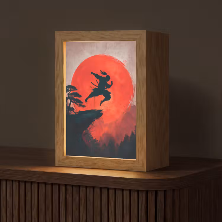 Zon - Krijger - Bomen - Bergen Light Box met kabel (Tafellamp) klein -z3d_website