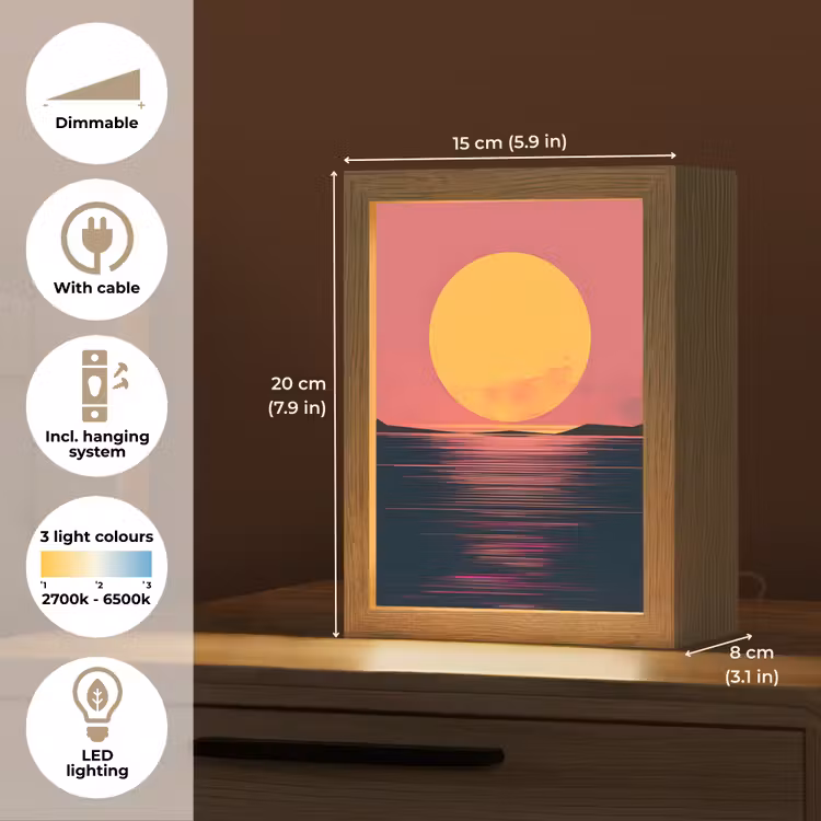 Zon - Geel - Bergen - Water Light Box met kabel (Tafellamp) klein -USP_EN