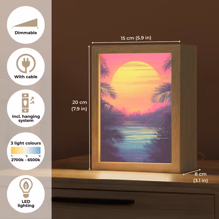 Zon - Geel - Palmbomen - Tropisch Light Box met kabel (Tafellamp) klein -USP_EN