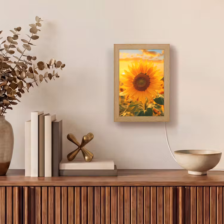 Zonnebloem - Bloemen - Geel - Bloemenveld met zonnebloemen Light Box met kabel (Tafellamp) klein -sfeer2