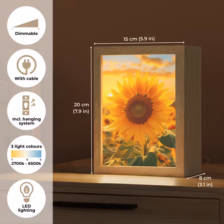 Zonnebloem - Bloemen - Geel - Bloemenveld met zonnebloemen Light Box met kabel (Tafellamp) klein -USP_EN
