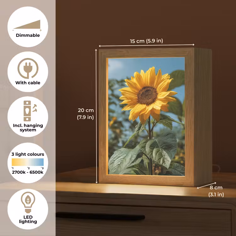 Zonnebloemen - Helderblauwer lucht - Gras Light Box met kabel (Tafellamp) klein -USP_EN