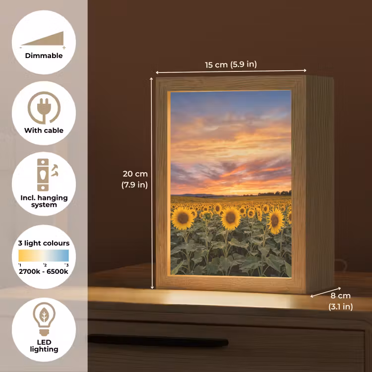 Zonnebloemen - Heuvellandschap - Geel Light Box met kabel (Tafellamp) klein -USP_EN