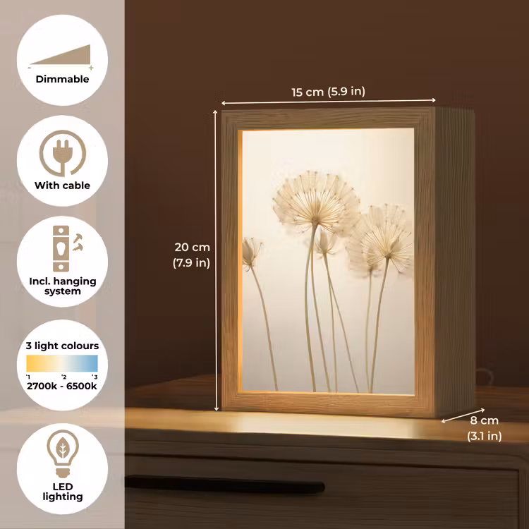 Zonlicht - Paardenbloem - Botanisch - Bloemen Light Box met kabel (Tafellamp) klein -USP_EN