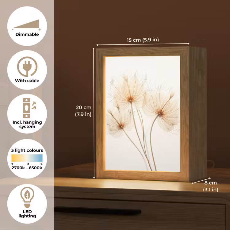 Zonlicht - Paardenbloemen - Natuur - Botanisch Light Box met kabel (Tafellamp) klein -USP_EN
