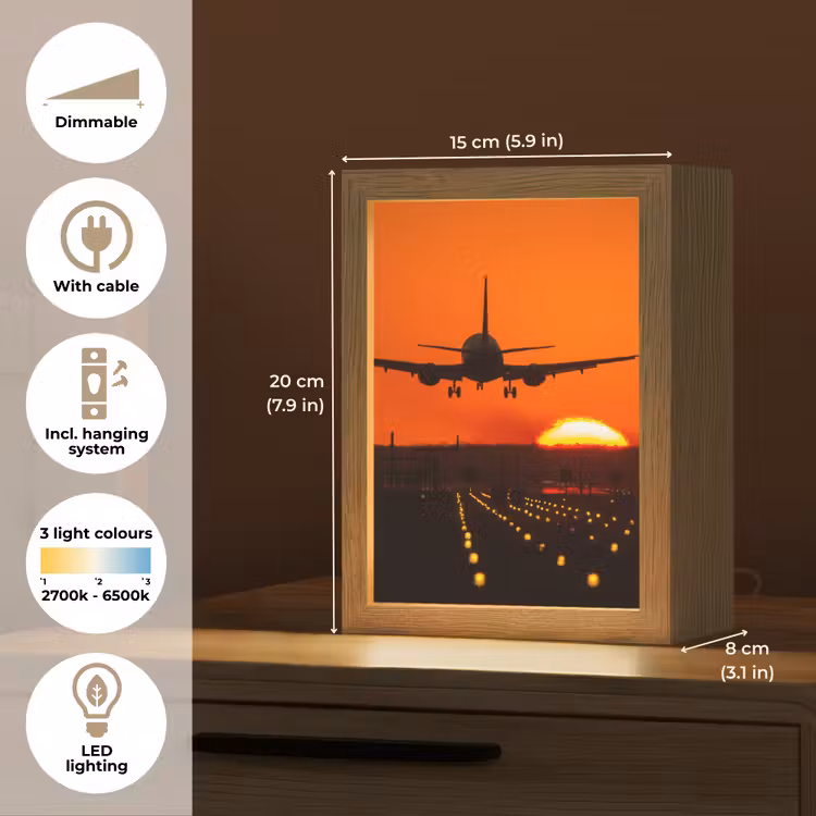 Zonsondergang - Vliegtuig - Oranje - Zon Light Box met kabel (Tafellamp) klein -USP_EN