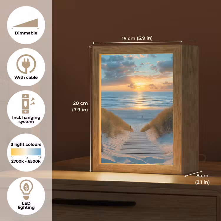 Zonsondergang - Strand - Zomer - Landschap Light Box met kabel (Tafellamp) klein -USP_EN