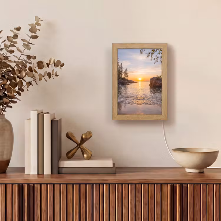 Zonsondergang - Kust - Water - Natuur - Oranje Light Box met kabel (Tafellamp) klein -sfeer2