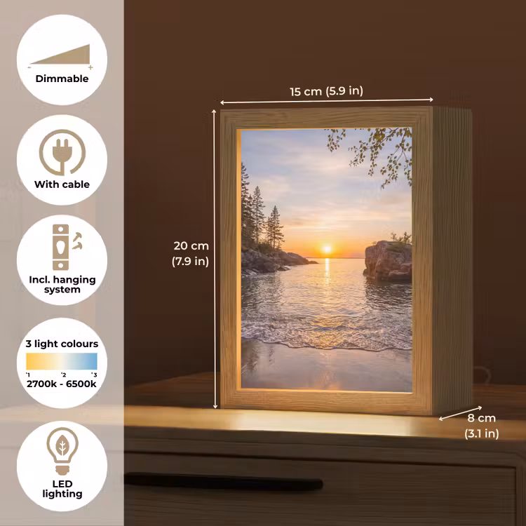 Zonsondergang - Kust - Water - Natuur - Oranje Light Box met kabel (Tafellamp) klein -USP_EN