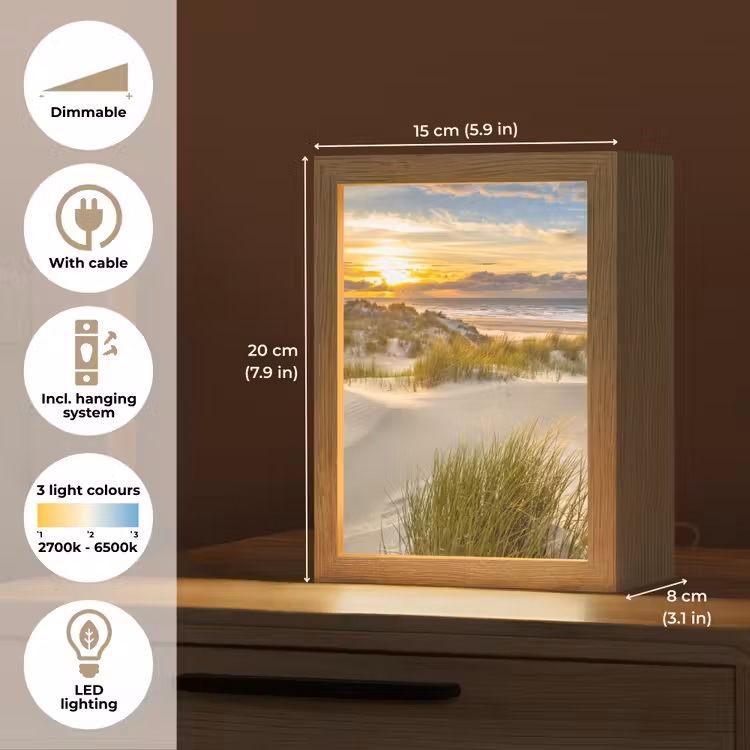 Zonsondergang - Duinen - Strand - Landschap Light Box met kabel (Tafellamp) klein -USP_EN