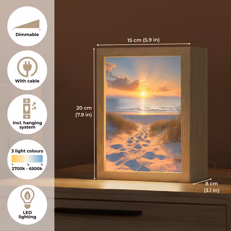Zonsondergang - Duinen - Strand - Zee Light Box met kabel (Tafellamp) klein -USP_EN