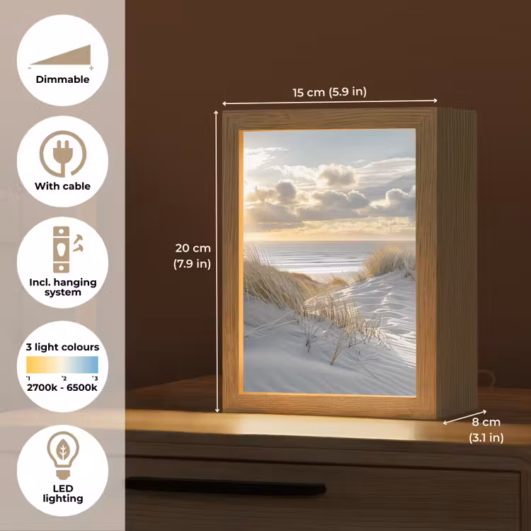 Zonsondergang - Duinen - Planten - Natuur - Strand Light Box met kabel (Tafellamp) klein -USP_EN