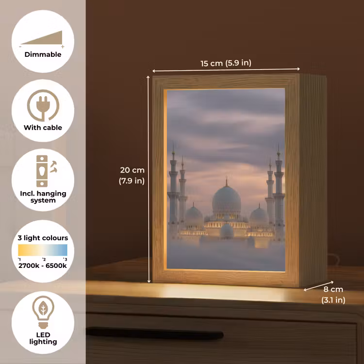 Zonsondergang - Moskee - Wolken - Islamitisch Light Box met kabel (Tafellamp) klein -USP_EN