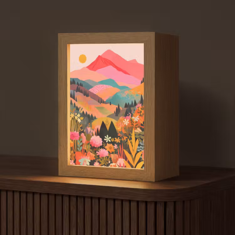 Zonsondergang - Bergvallei - Contrast Light Box met kabel (Tafellamp) klein -z3d_website