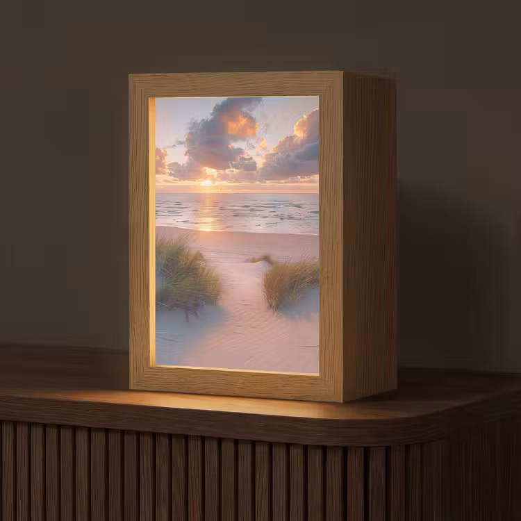 Zonsondergang - Zee - Strand - Duinen - Natuur Light Box met kabel (Tafellamp) klein -z3d_website