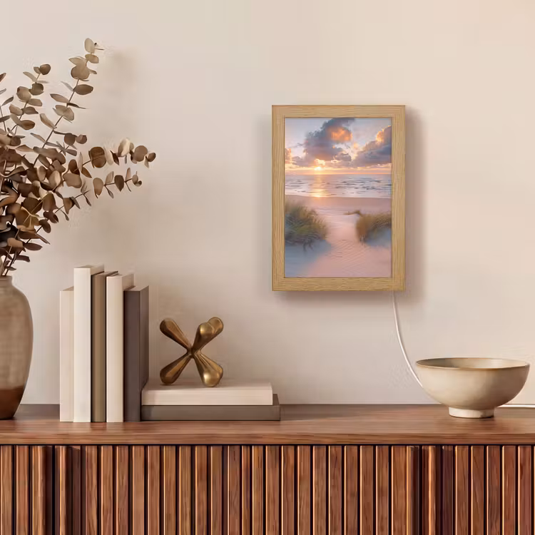 Zonsondergang - Zee - Strand - Duinen - Natuur Light Box met kabel (Tafellamp) klein -sfeer2
