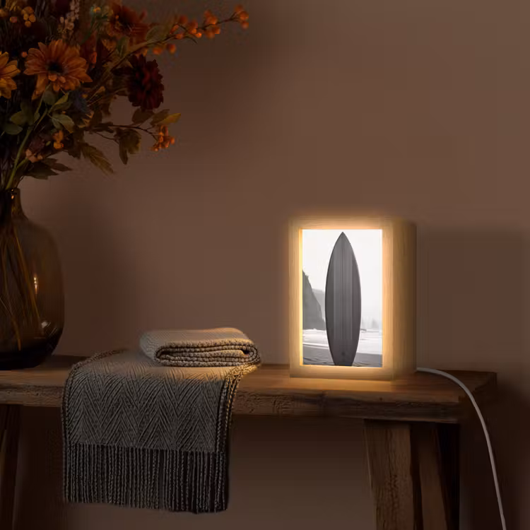Surfplank - Zand - Zee Light Box met kabel (Tafellamp) klein -sfeer4