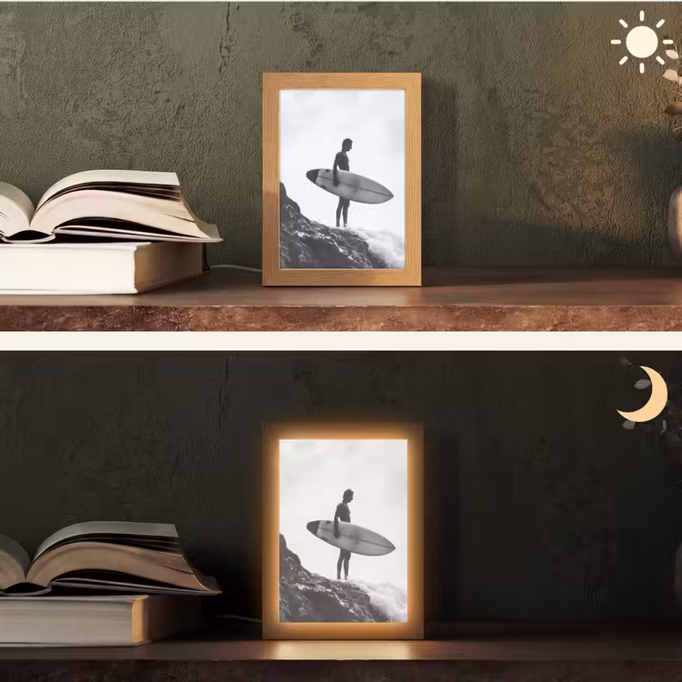 Surfer - Rots - Oceaan - Golven Light Box met kabel (Tafellamp) klein -sfeer3
