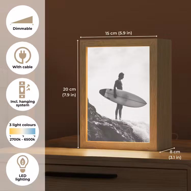 Surfer - Rots - Oceaan - Golven Light Box met kabel (Tafellamp) klein -USP_EN