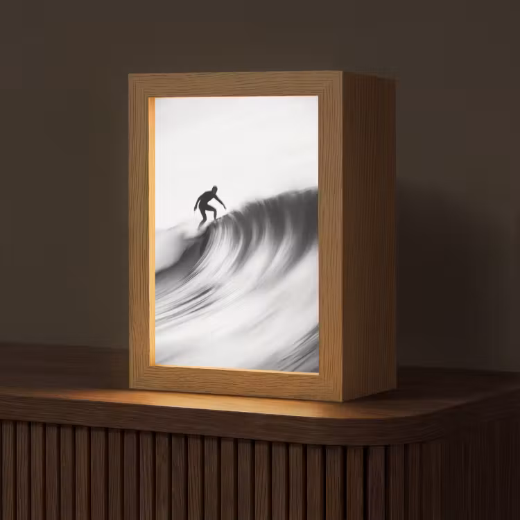 Surfer - Golf - Vervaagd - Zwart Light Box met kabel (Tafellamp) klein -z3d_website