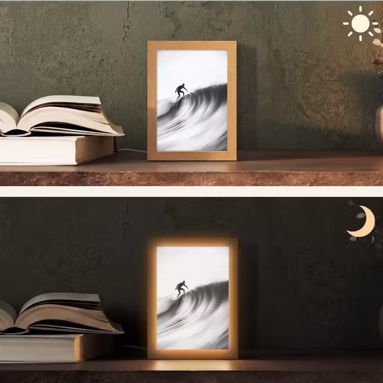 Surfer - Golf - Vervaagd - Zwart Light Box met kabel (Tafellamp) klein -sfeer3