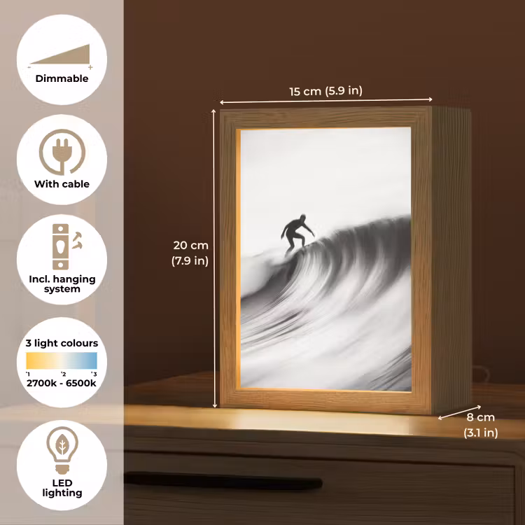 Surfer - Golf - Vervaagd - Zwart Light Box met kabel (Tafellamp) klein -USP_EN